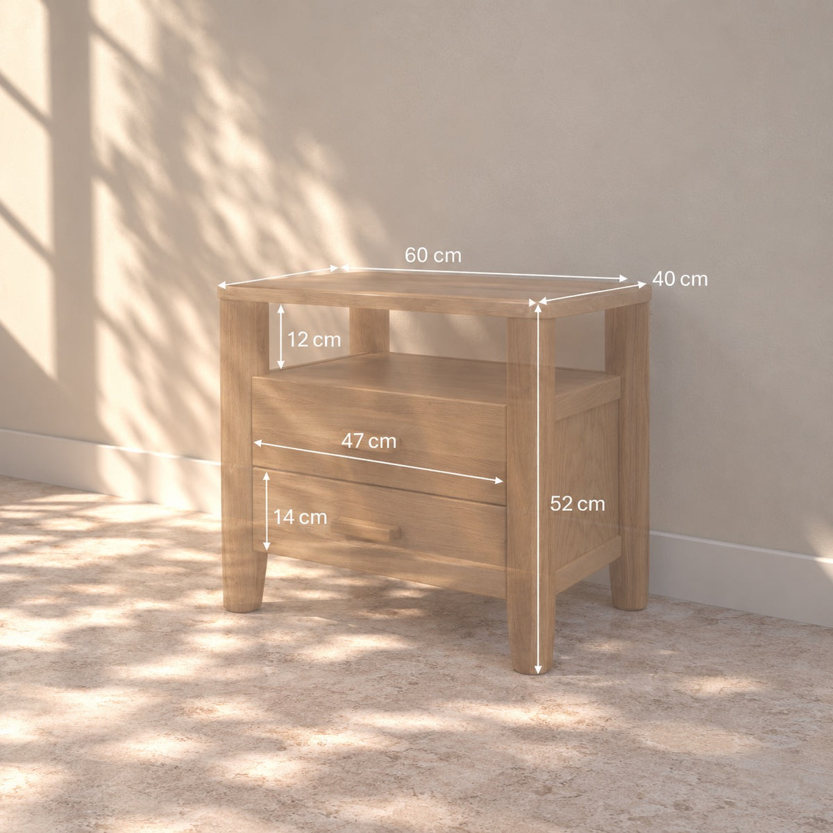 Mesa de noche de madera maciza de roble AURA | VESKOR