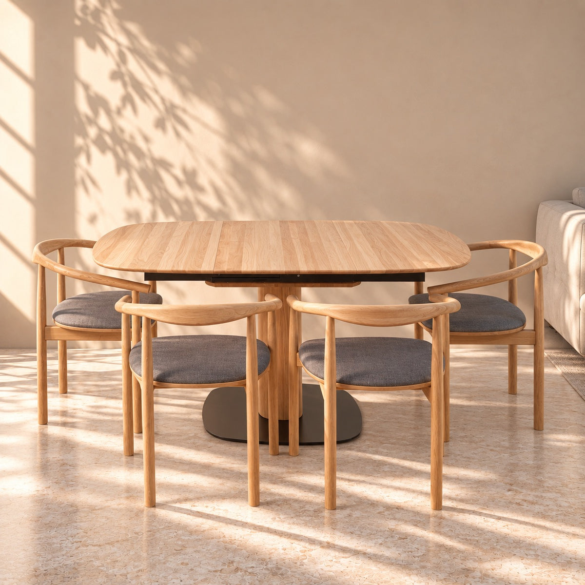 Mesa de comedor extensible madera maciza de haya LUNA | VESKOR