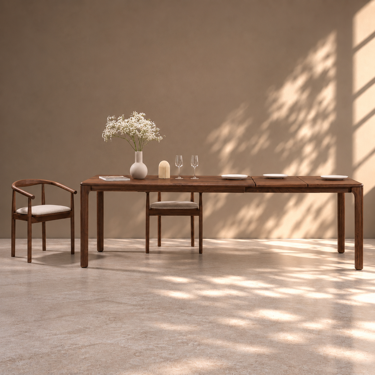 Mesa de comedor de madera maciza de Nogal extensible Mondo | VESKOR