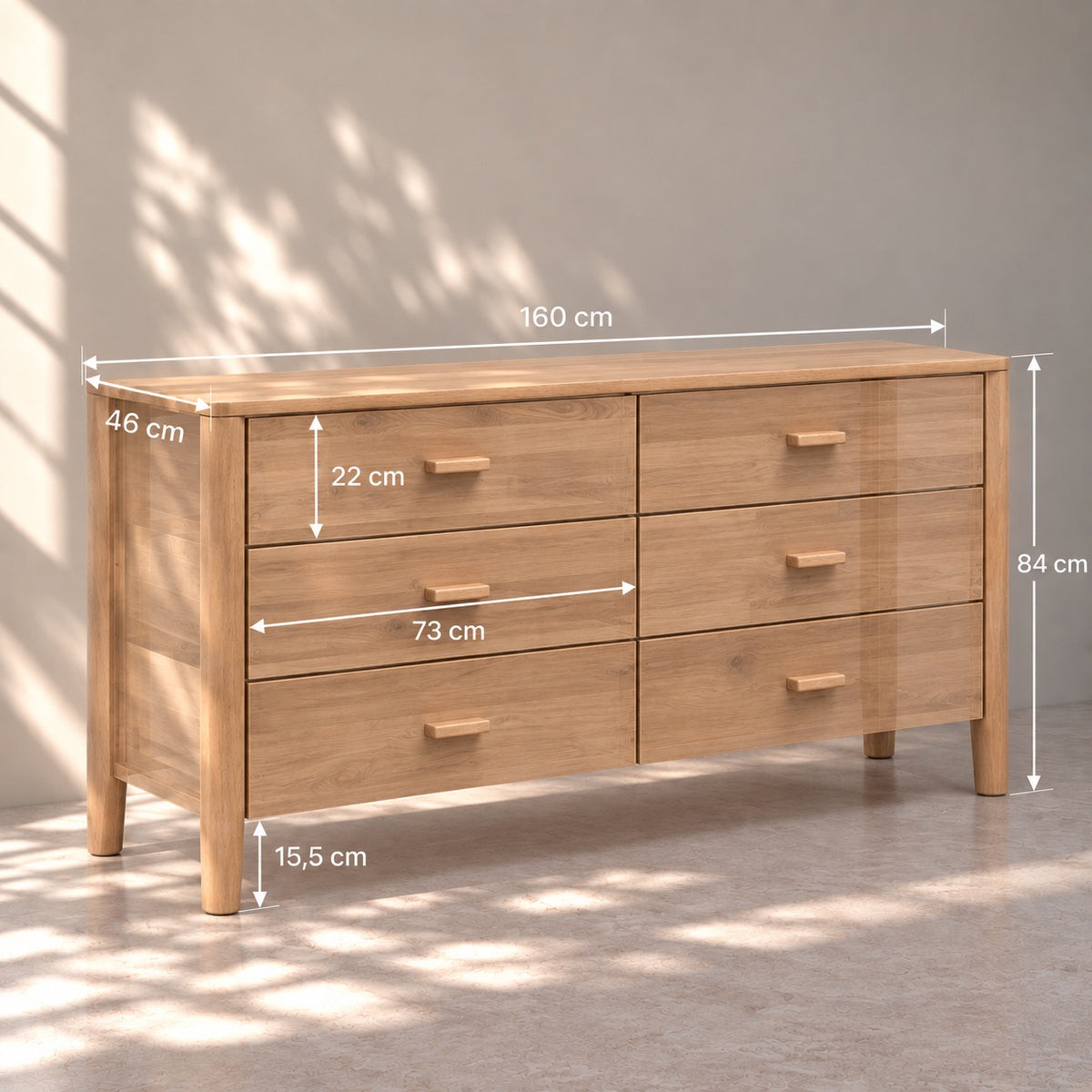 Cómoda de madera maciza roble AURA | VESKOR