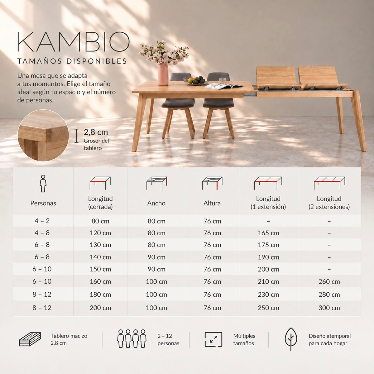Mesa de comedor extensible madera maciza de haya KAMBIO 2 | VESKOR