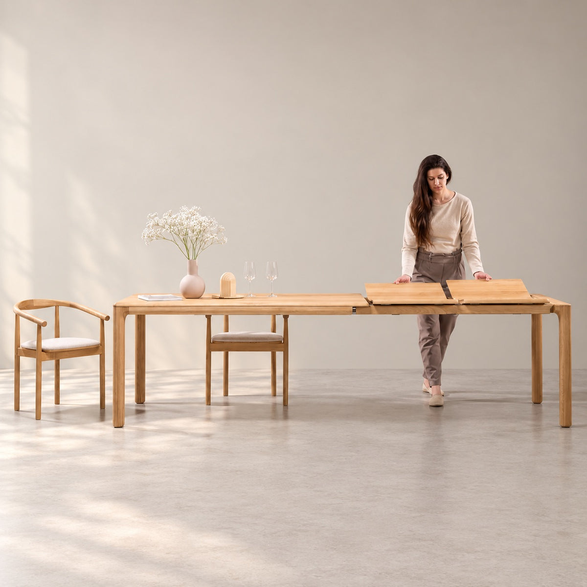 Mesa de comedor de madera maciza de Roble extensible Mondo | VESKOR