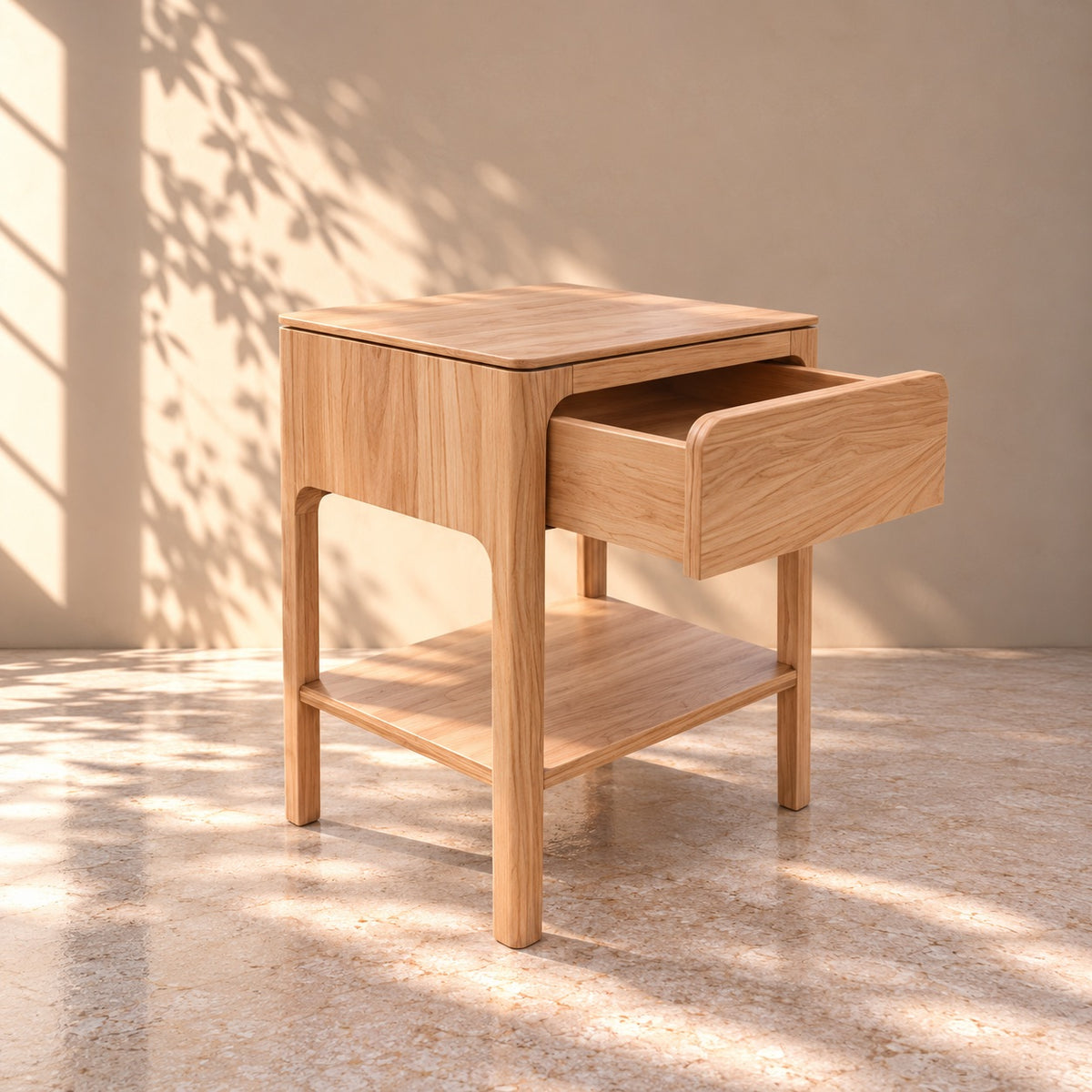 Mesa auxiliar con estante de madera maciza de haya CREATIV | VESKOR
