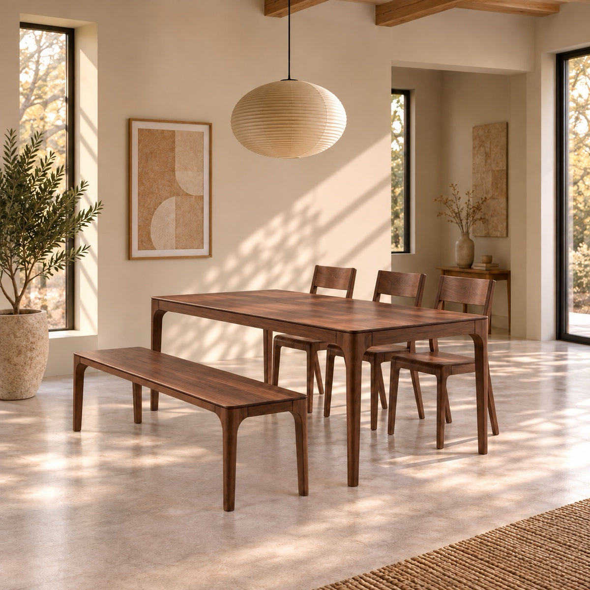 Mesa de comedor de madera maciza de nogal fija Creativ | VESKOR