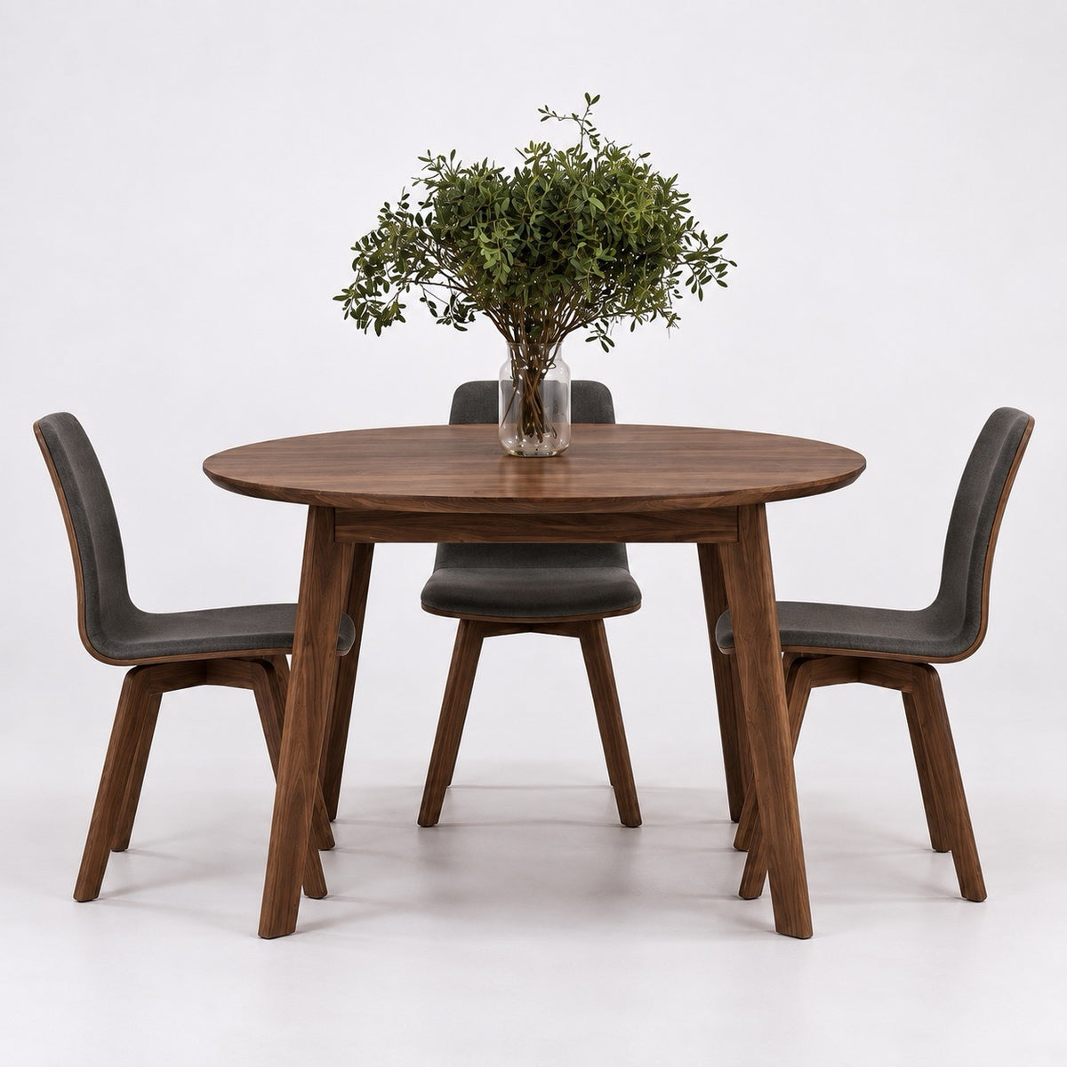 Mesa de comedor de madera maciza de nogal redonda extensible Saga | VESKOR