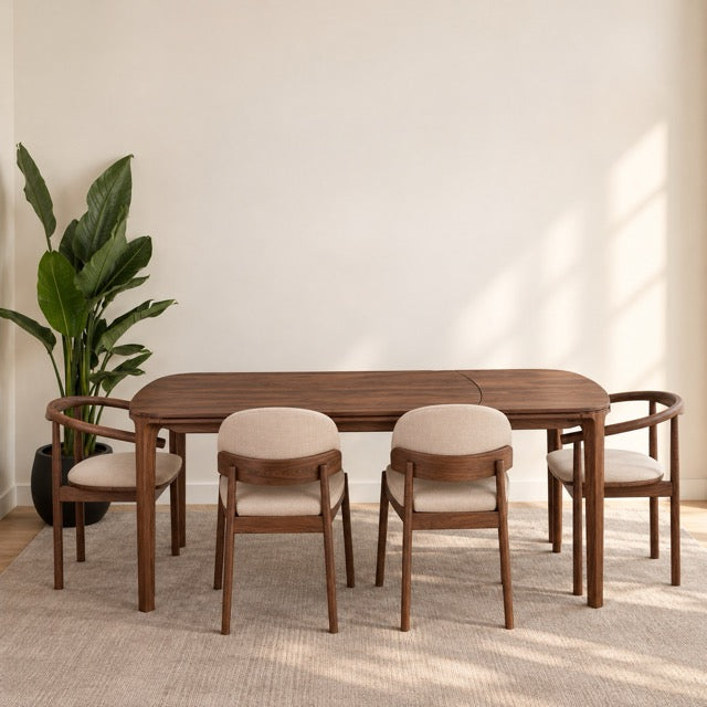Mesa de comedor de madera maciza de nogal extensible Ikona | VESKOR