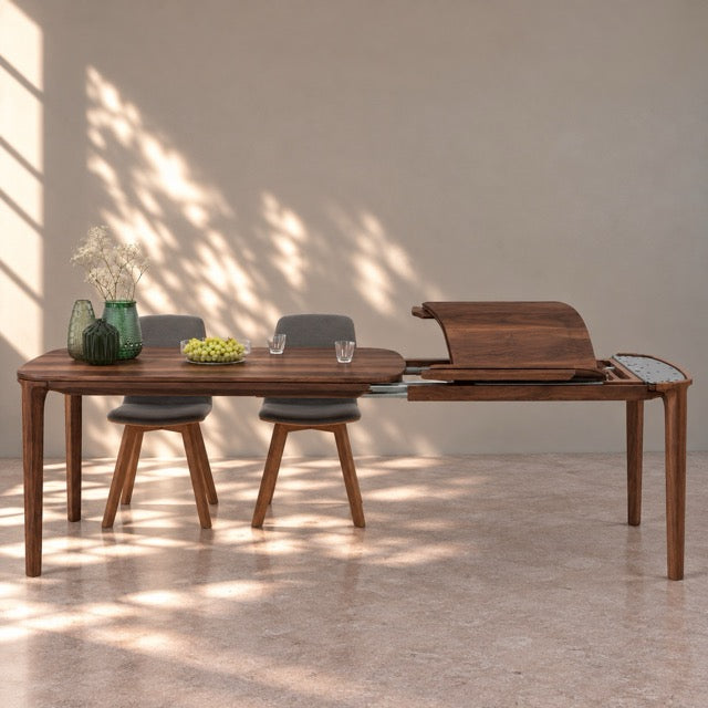 Mesa de comedor de madera maciza de nogal extensible Ikona | VESKOR