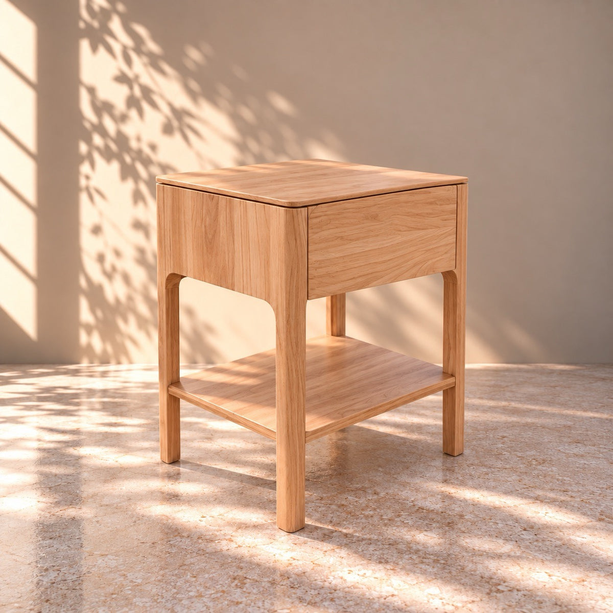 Mesa auxiliar con estante de madera maciza de haya Creativ | VESKOR