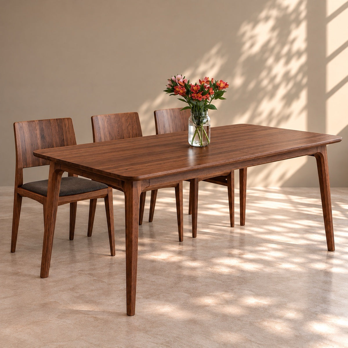 Mesa de comedor de madera maciza de nogal fija Tokio | VESKOR