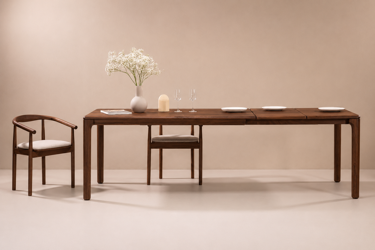 Mesa de comedor de madera maciza de Nogal extensible Mondo | VESKOR